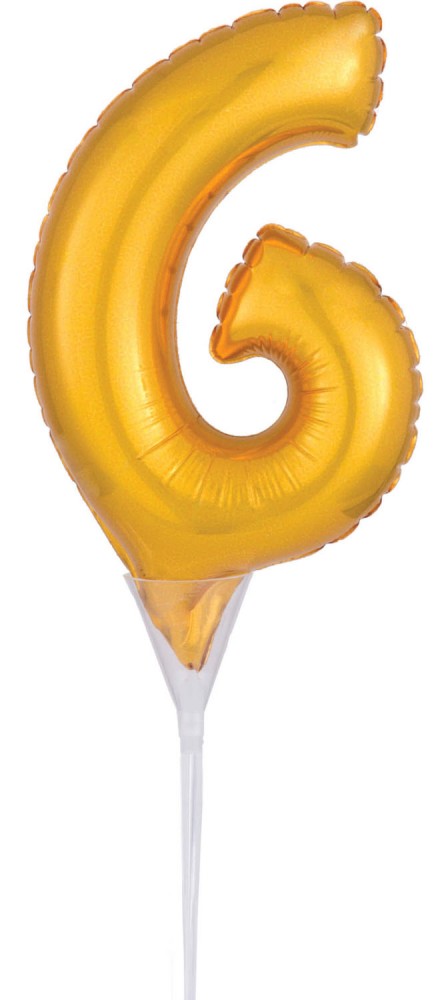 Gold, Arany 6-os szám fólia lufi tortára 15 cm, J-DPA3735401