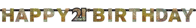 Happy Birthday Gold 21 hologrammos felirat 213 cm, J-DPA9900561