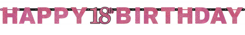 Happy Birthday Pink 18 hologramos felirat 213 cm, J-DPA9900576