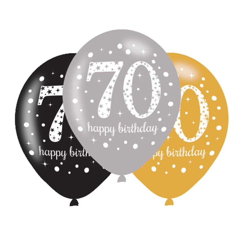 Happy Birthday 70 Gold léggömb, lufi 6 db-os 11 inch (27,5 cm), J-DPA9900734
