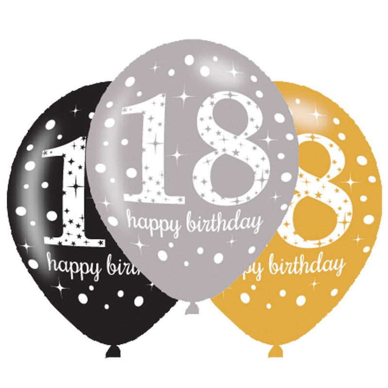 Happy Birthday 18 Gold léggömb, lufi 6 db-os 11 inch (27,5 cm), J-DPA9900736