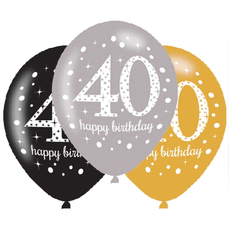 Happy Birthday 40 Gold léggömb, lufi 6 db-os 11 inch (27,5 cm), J-DPA9900739