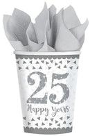 Házassági évforduló 25. Silver papír pohár 8 db-os 266 ml, J-DPA9902200