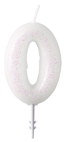 White, Fehér csillámos gyertya 0-ás 6,5 cm, J-DPA9904375