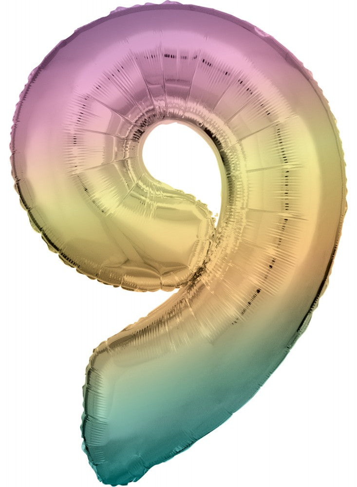 Pastel Rainbow óriás szám fólia lufi 9-es, 83 cm, J-DPA9909707