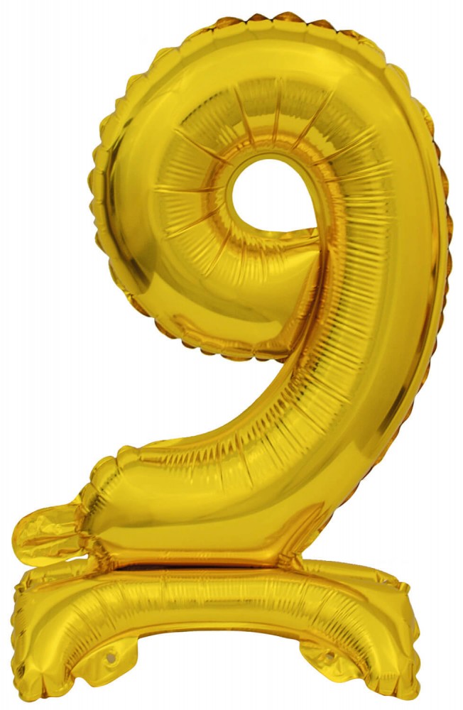 Gold, Arany mini 9-es szám fólia lufi talppal 38 cm, J-DPA9910077