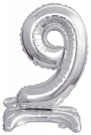 Silver, Ezüst mini 9-es szám fólia lufi talppal 38 cm, J-DPA9911732
