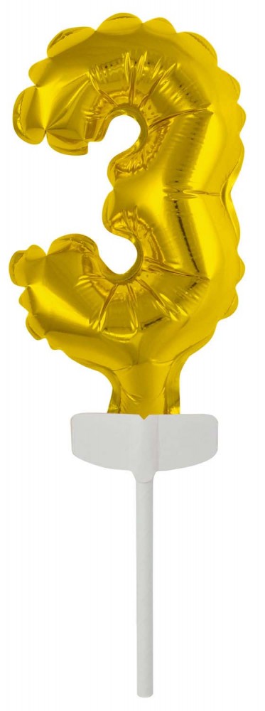Gold, Arany 3-as szám fólia lufi tortára 13 cm, J-DPA9912677