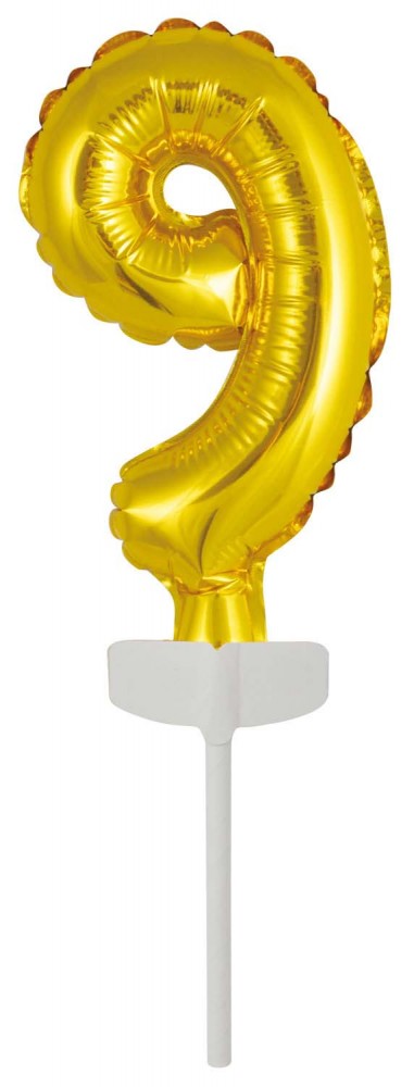 Gold, Arany 9-es szám fólia lufi tortára 13 cm, J-DPA9912683