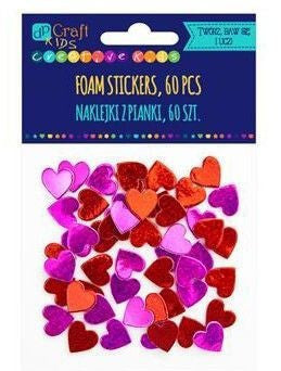 Dekorgumi, öntapadós, szívek, fényes, 60 db-os