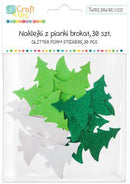 Dekorgumi, öntapadós, karácsonyfák, csillogó, 30 db-os, fehér-zöld