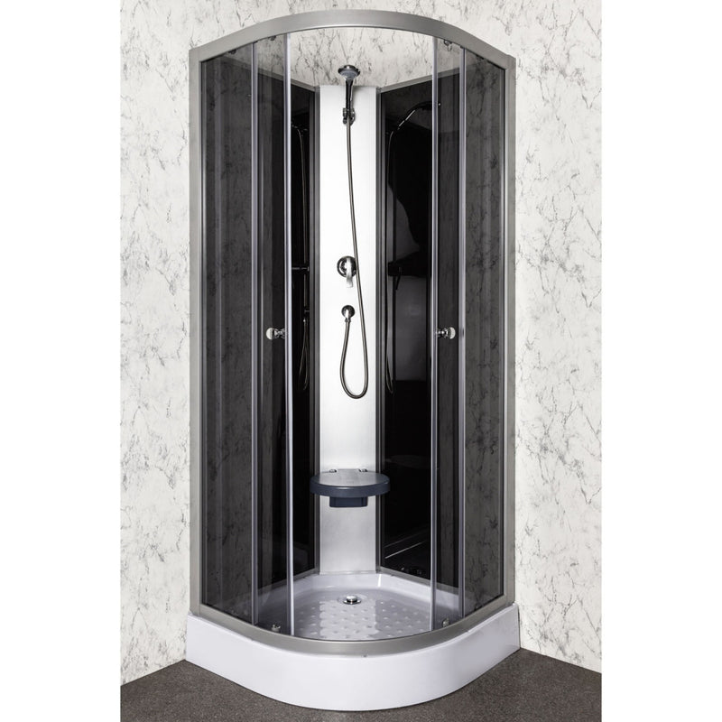 Evora Black 90 hátfalas zuhanykabin zuhanytálcával, 90x90x205 cm
