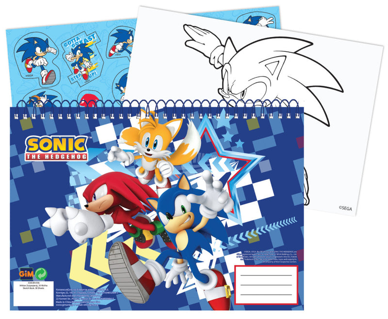 Sonic a sündisznó Rush A/4 spirál vázlatfüzet 40 lapos matricával, J-GIM33481416