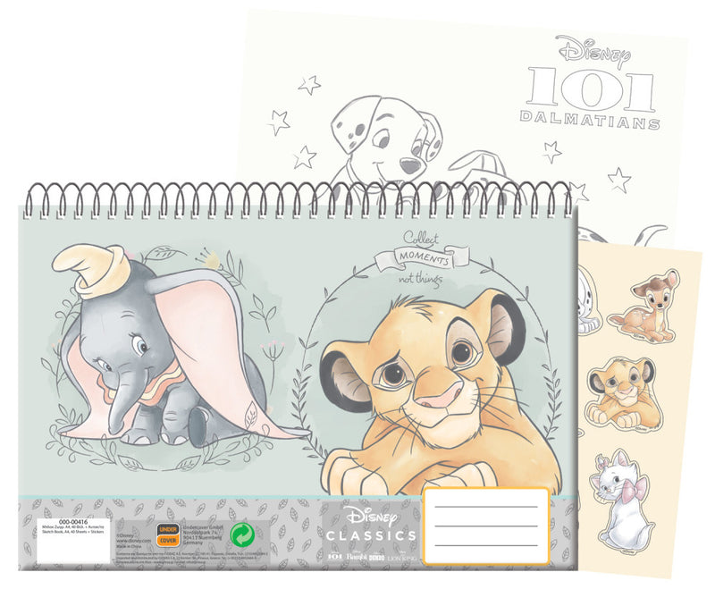 Disney Classics Cute A/4 spirál vázlatfüzet 40 lapos matricával, J-GIM34120416