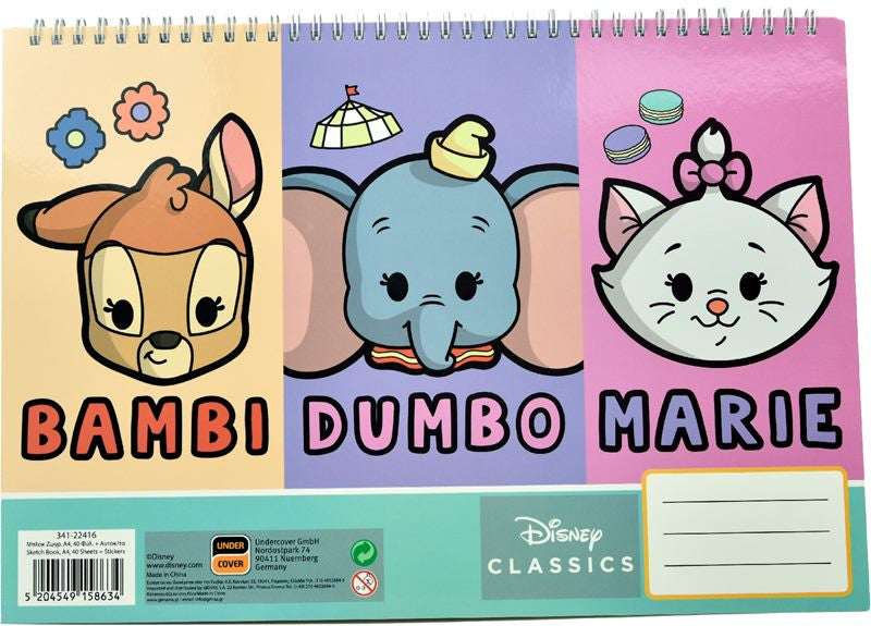 Disney Classics Animals A/4 spirál vázlatfüzet 40 lapos matricával, J-GIM34122416