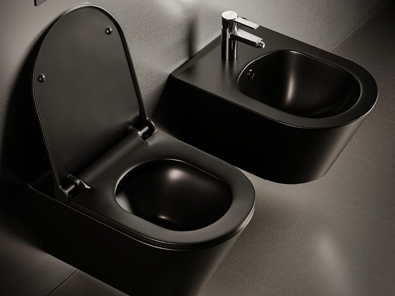 CeraStyle IBIZA fali WC - MATT FEKETE - BEÉPÍTETT bidé funkcióval - perem nélküli - mély öblítés