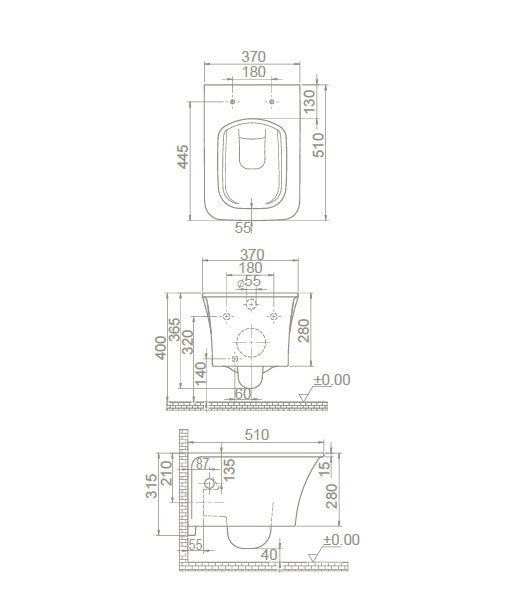 CeraStyle IBIZA fali WC - MATT SZÜRKE - BEÉPÍTETT bidé funkcióval - perem nélküli - mély öblítés