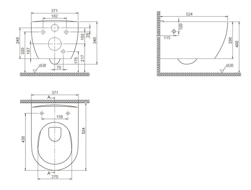 CeraStyle CITY fali WC - MATT FEKETE - BEÉPÍTETT bidé funkcióval - perem nélküli - mély öblítés