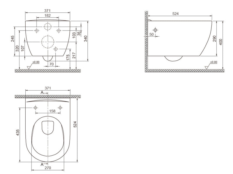 CeraStyle CITY fali WC - MATT SZÜRKE - BEÉPÍTETT bidé funkcióval - perem nélküli - mély öblítés