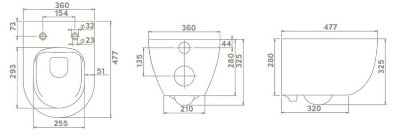 CeraStyle BELLA fali WC + SLIM ülőke - perem nélküli - rimless - mély öblítésű - rövid - 48 cm