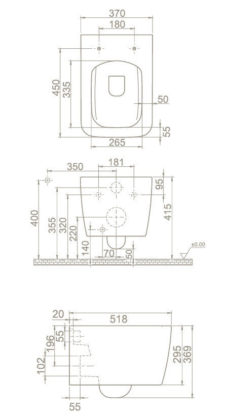 CeraStyle HERA fali WC - MATT SZÜRKE - BEÉPÍTETT bidé funkcióval - perem nélküli - mély öblítés