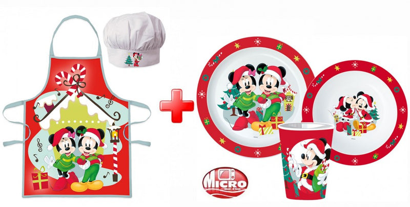 Disney Minnie and Mickey Karácsonyi kötény és műanyag étkészlet szett, J-JVL0063