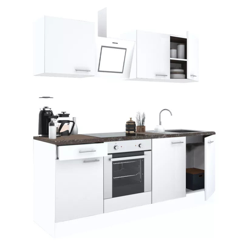 Yorki 210 konyhabútor fehér korpusz,selyemfényű fehér fronttal alsó sütős elemmel