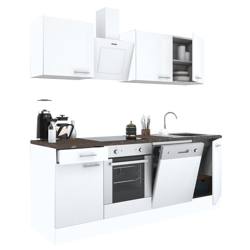 Yorki 220 konyhabútor fehér korpusz,selyemfényű fehér fronttal alsó sütős elemmel