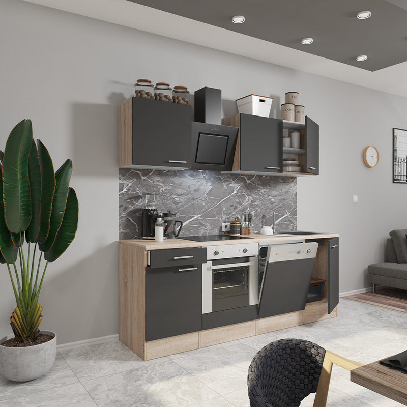 Yorki 220 konyhabútor sonoma tölgy korpusz,selyemfényű antracit fronttal alsó sütős elemmel