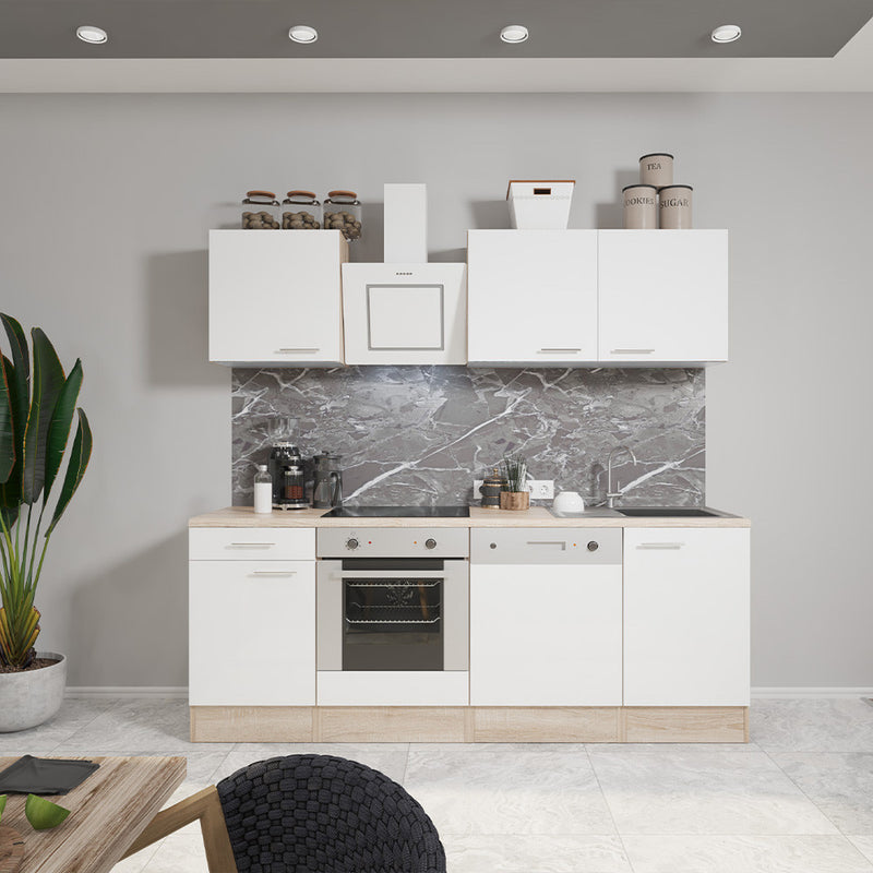 Yorki 220 konyhabútor sonoma tölgy korpusz,selyemfényű fehér fronttal alsó sütős elemmel