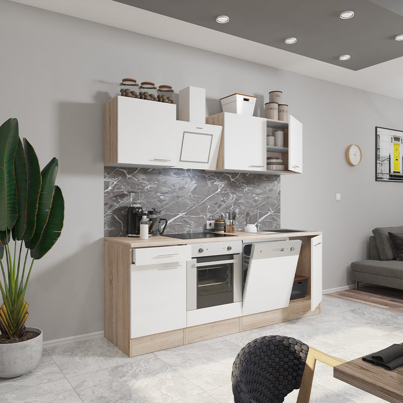 Yorki 220 konyhabútor sonoma tölgy korpusz,selyemfényű fehér fronttal alsó sütős elemmel