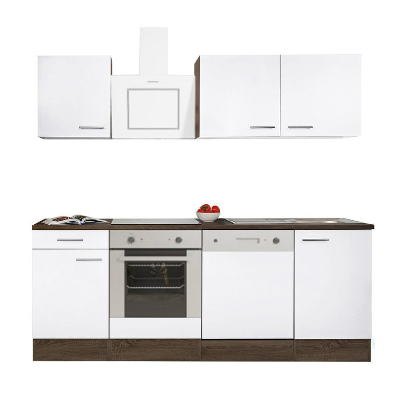 Yorki 220 konyhabútor yorki tölgy korpusz,selyemfényű fehér fronttal alsó sütős elemmel