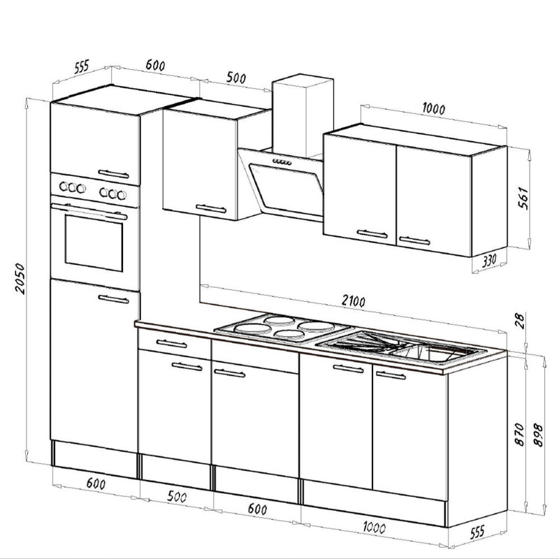 Yorki 270 konyhabútor fehér korpusszal, selyemfényű antracit fronttal