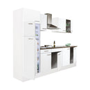 Yorki 270 konyhabútor fehér korpusz,selyemfényű fehér fronttal felülfagyasztós hűtős szekrénnyel
