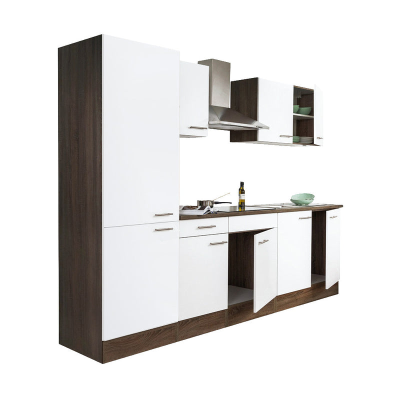 Yorki 270 konyhabútor yorki tölgy korpusz,selyemfényű fehér fronttal polcos szekrénnyel