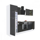 Yorki 280 konyhabútor fehér korpusz,selyemfényű antracit front alsó sütős elemmel felülfagyasztós hűtős szekrénnyel