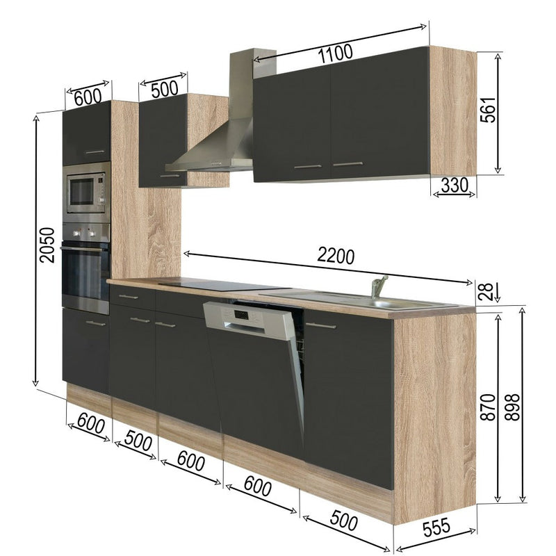 Yorki 280 konyhabútor sonoma tölgy korpusszal, selyemfényű antracit fronttal