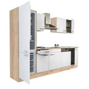 Yorki 280 konyhabútor sonoma tölgy korpusz,selyemfényű fehér fronttal alulfagyasztós hűtős szekrénnyel