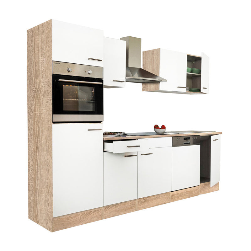 Yorki 280 konyhabútor sonoma tölgy korpusszal, selyemfényű fehér fronttal