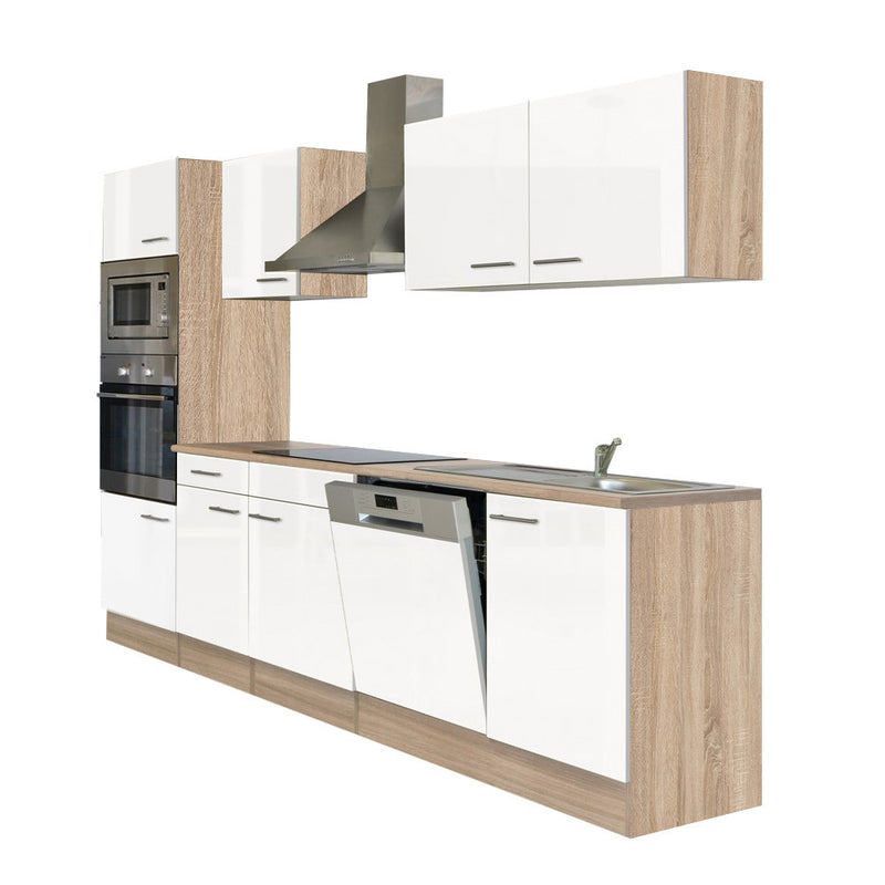 Yorki 280 konyhabútor sonoma tölgy korpusszal, selyemfényű fehér fronttal