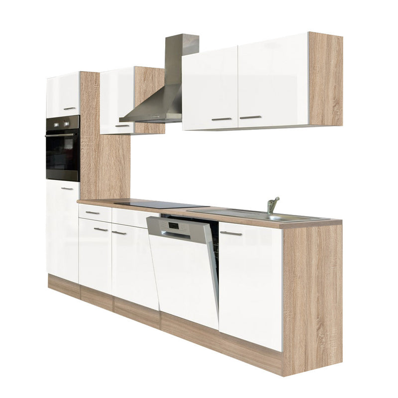 Yorki 280 konyhabútor sonoma tölgy korpusszal, selyemfényű fehér fronttal