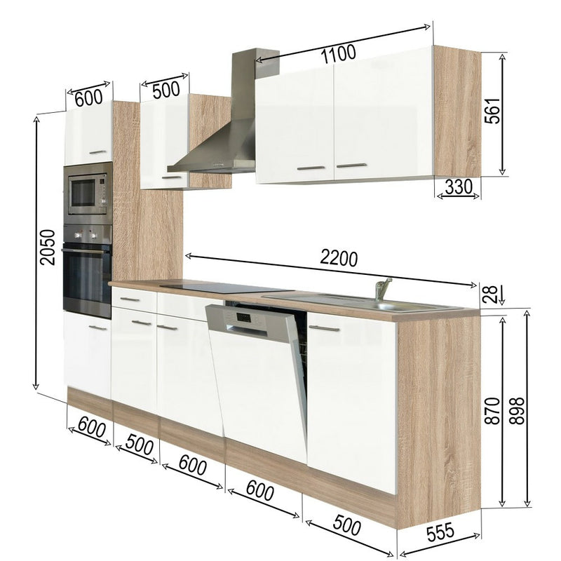 Yorki 280 konyhabútor sonoma tölgy korpusszal, selyemfényű fehér fronttal