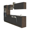 Yorki konyhabútor Yorki tölgy korpusszal, selyemfényű antracit fronttal 280 cm-es méretben