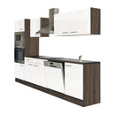 Yorki konyhabútor Yorki tölgy korpusszal, selyemfényű fehér fronttal 280 cm-es méretben