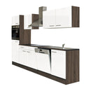 Yorki konyhabútor Yorki tölgy korpusszal, selyemfényű fehér fronttal 280 cm-es méretben