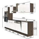 Yorki konyhabútor Yorki tölgy korpusszal, selyemfényű fehér fronttal 280 cm-es méretben