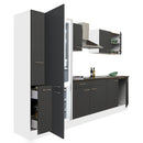 Yorki 300 konyhabútor fehér korpusz,selyemfényű antracit fronttal alulfagyasztós hűtős szekrénnyel