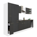 Yorki 300 konyhabútor fehér korpusz,selyemfényű antracit fronttal polcos szekrénnyel