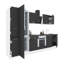 Yorki 300 konyhabútor fehér korpusz,selyemfényű antracit front alsó sütős elemmel alulfagyasztós hűtős szekrénnyel