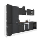 Yorki 300 konyhabútor fehér korpusz,selyemfényű antracit front alsó sütős elemmel polcos szekrénnyel